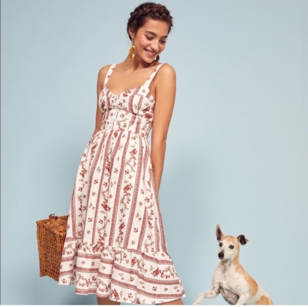 Reformation White and Rust Floral Midi Sundress